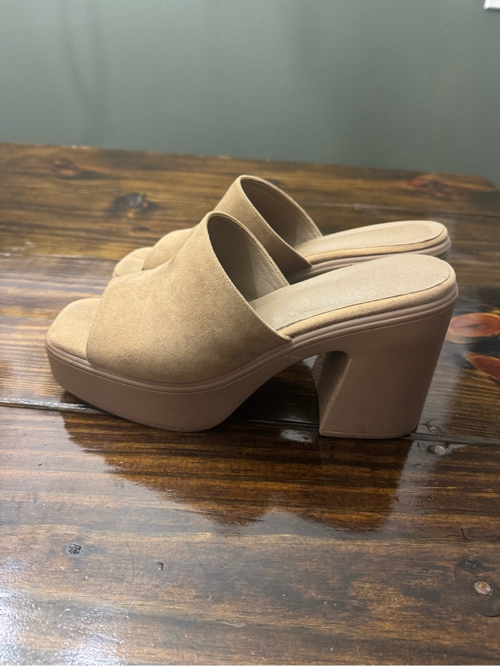 Neutral Tan Platform Mule Heels - Women